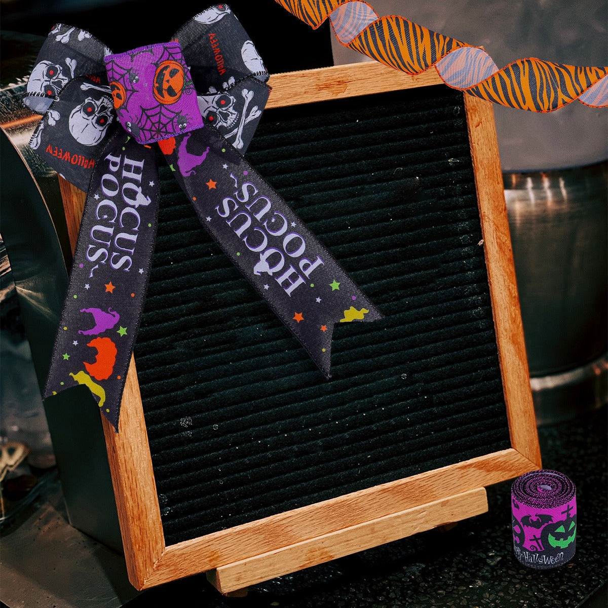 Creative Halloween ribbon checkered pumpkin ribbon Christmas tree decoration ribbon