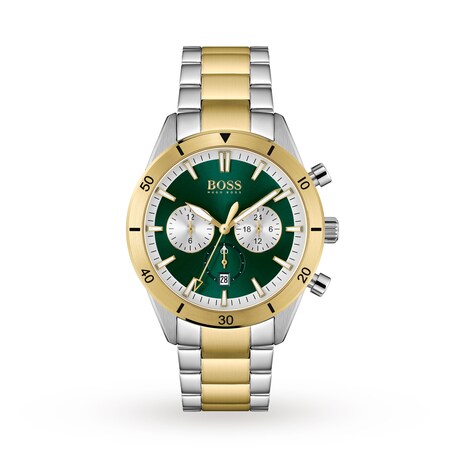 BOSS Santiago Chronographic Date Bracelet Strap silver/gold/green