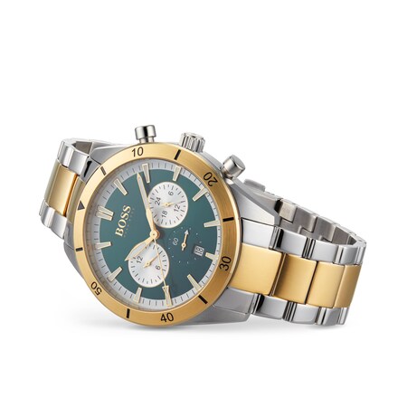 BOSS Santiago Chronographic Date Bracelet Strap silver/gold/green