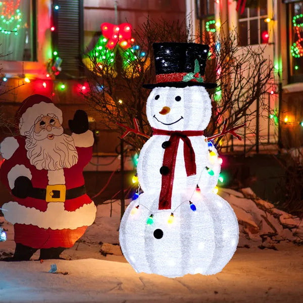 4FT Lighted Snowman Christmas Yard Decorations, Pre-lit Pull Up Snowman With 100 White LEDs, Multi-color Light String And Stakes For Xmas Outdoor Holiday Indoor Decor Lighted Holiday Displays