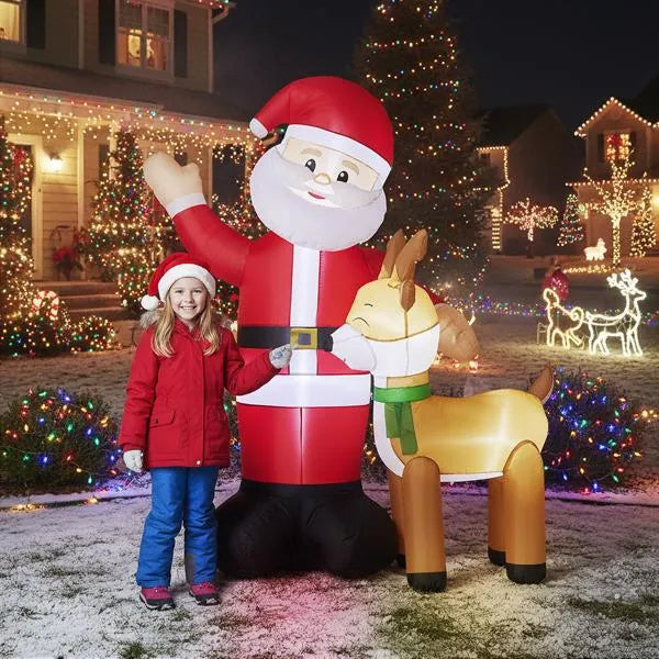 6.3FT Lighted Christmas Inflatable Decoration, Inflatable Santa And Reindeer, Funny Blow Up Yard Decorations With Built-in LED Lights For Holiday Party Front Yard Lawn Garden Decor
