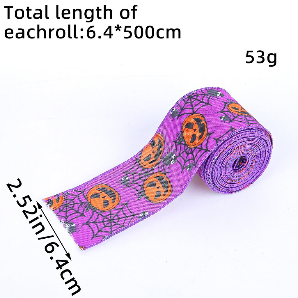 Creative Halloween ribbon checkered pumpkin ribbon Christmas tree decoration ribbon