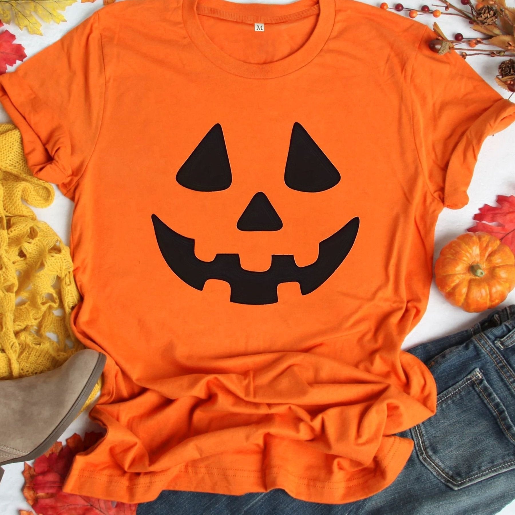 Halloween Pumpkin Print Crew Neck T shirt Casual_yy