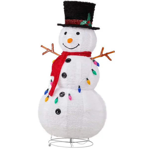 4FT Lighted Snowman Christmas Yard Decorations, Pre-lit Pull Up Snowman With 100 White LEDs, Multi-color Light String And Stakes For Xmas Outdoor Holiday Indoor Decor Lighted Holiday Displays