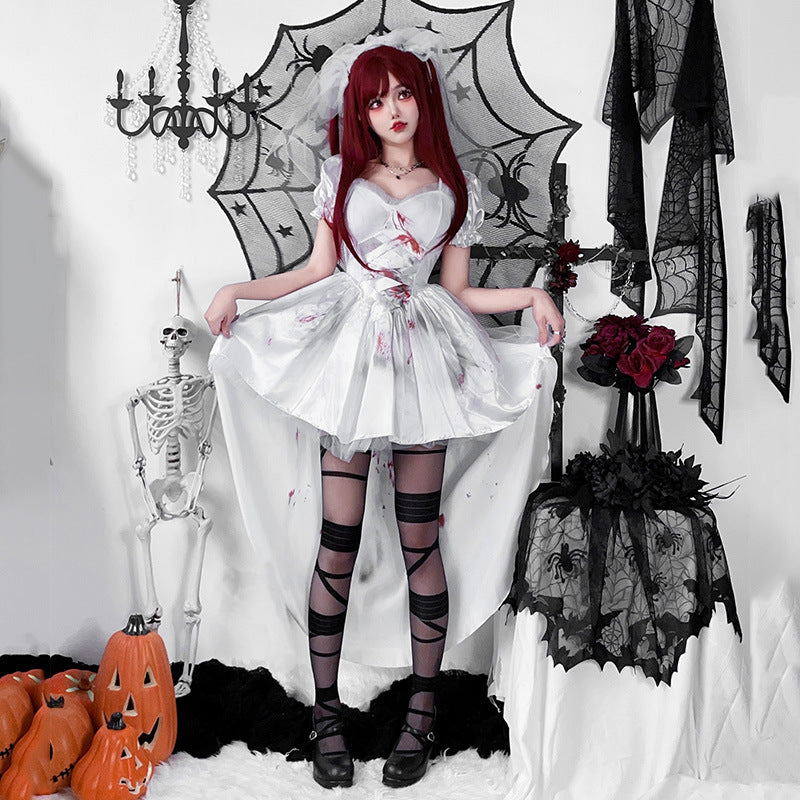 European and American style dark goth Halloween costume, adult witch costume, tailcoat, vampire bride performance dress