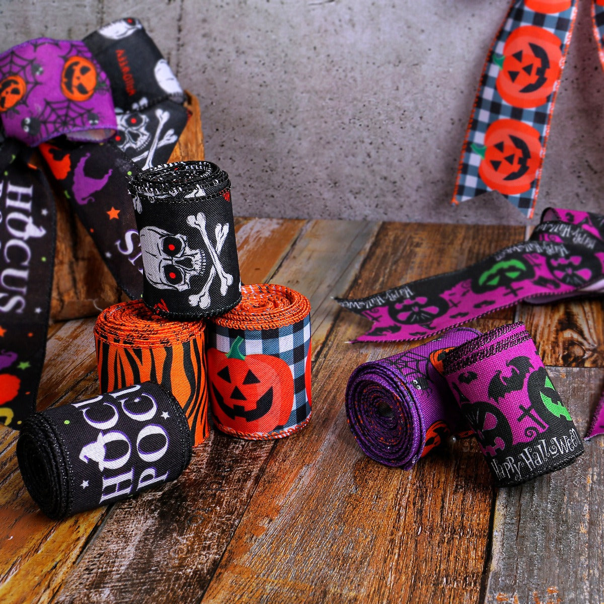 Creative Halloween ribbon checkered pumpkin ribbon Christmas tree decoration ribbon