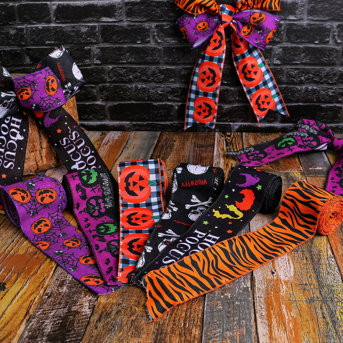 Creative Halloween ribbon checkered pumpkin ribbon Christmas tree decoration ribbon