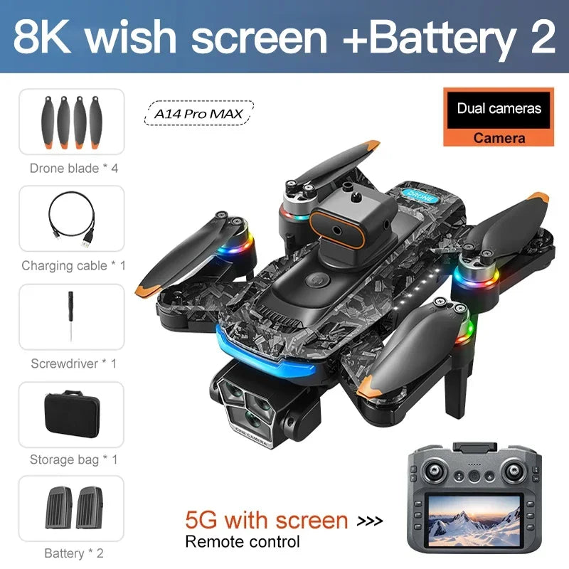 Xiaomi A14Pro max GPS Drone 8K Profesional HD Camera Obstacle Avoidance Brushless Foldable Quadcopter Optical Flow RC Dron Toys
