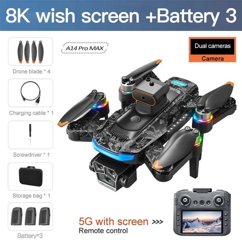 Xiaomi A14Pro max GPS Drone 8K Profesional HD Camera Obstacle Avoidance Brushless Foldable Quadcopter Optical Flow RC Dron Toys